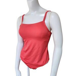 Kona Sol Stylish Ribbed Coral One-Piece Swimsuit (S)